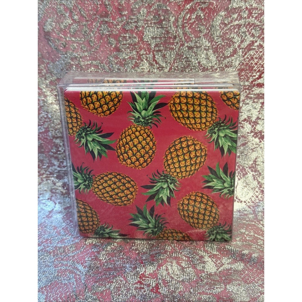 Set of 4 Pink Pineapple Print Drink Coasters – Tropical Fruit Design, New
